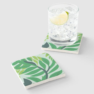 Green Botanical Leaves Watercolor Stone Coaster