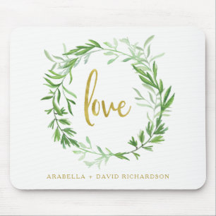 Green Botanical Leaves Wreath   Love Mouse Pad