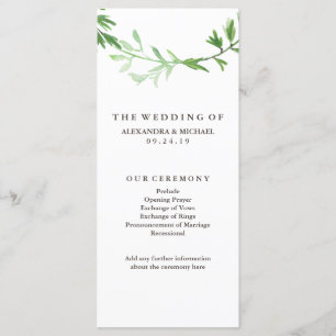Green Botanical Leaves Wreath Wedding Program Programme