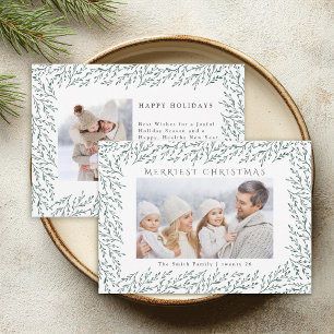 Green Botanical Merriest Christmas Photo Holiday Card