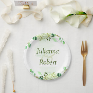 Green botanical paper plates
