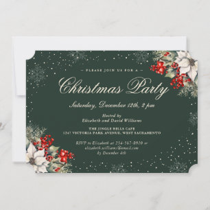 Green Botanical Snowflake Christmas Holiday Party Invitation