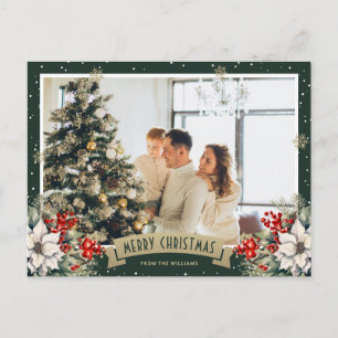 Green Botanical Snowflake Photo Christmas Holiday Postcard
