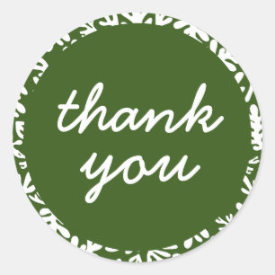Green botanical Thank You Classic Round Sticker