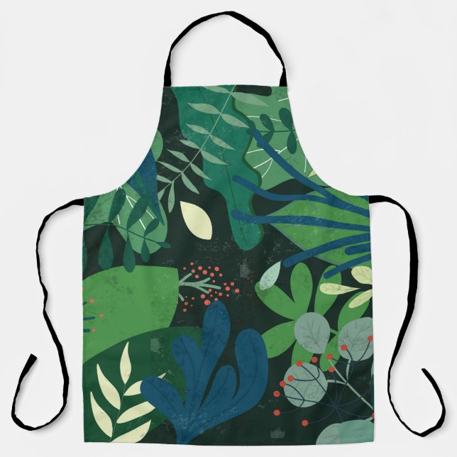 Green Botanical: Tropical Leaves Illustration Apron (Front)