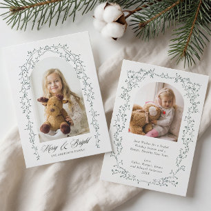 Green Botanical Vine Frame 2 Photo Christmas Holiday Card