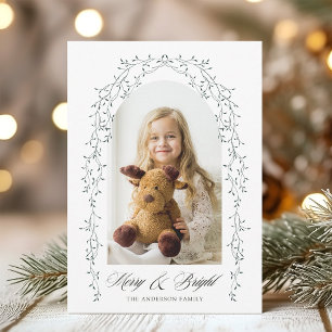 Green Botanical Vine Frame Photo Christmas Holiday Card