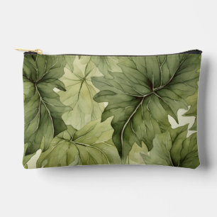 Green Botanical Watercolor Leaves  Accessory Pouch