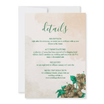 Green Botanical Wedding Details Card