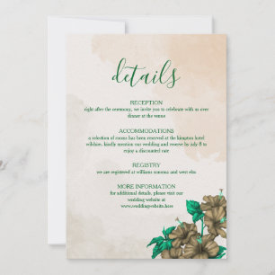 Green Botanical Wedding Details Card