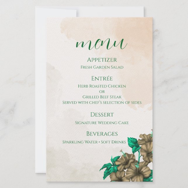 Green Botanical Wedding Menu Card (Front)