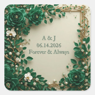 Green Botanical Wedding Small White Flowers Square Sticker