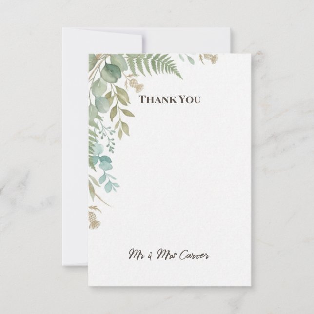 Green Botanical Wedding Thank You Card (Front)
