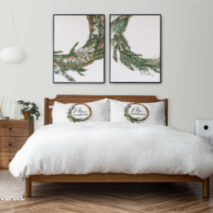 Green botanical wreath elegant script mrs pillowcase
