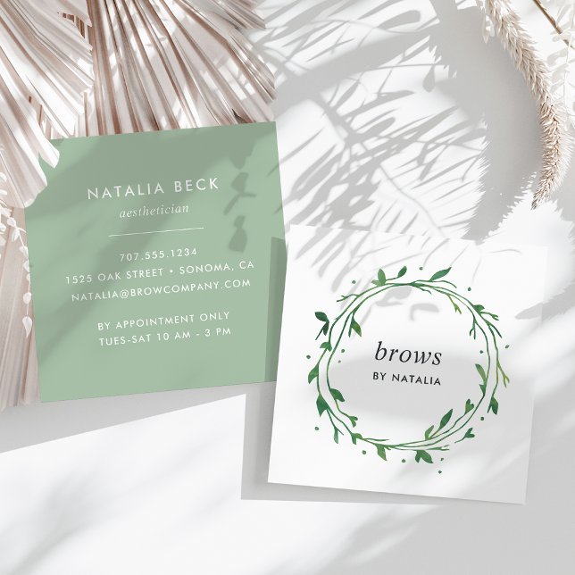Green Botanical Wreath Square Business Card (Creator Uploaded)
