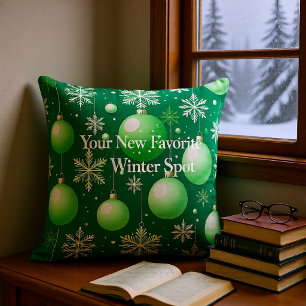 Green Boughs and Snowflakes Cushion