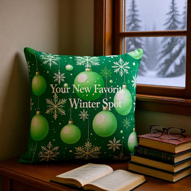 Green Boughs and Snowflakes Cushion (Creator Uploaded)