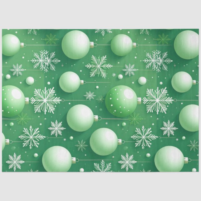 Green Boughs and Snowflakes Tissue Paper (Front)
