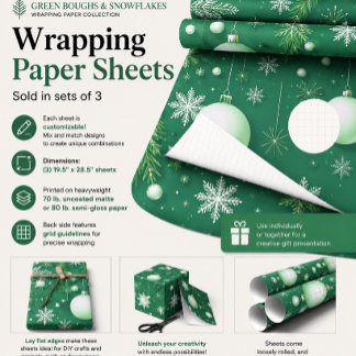 Green Boughs and Snowflakes Wrapping Paper Sheet