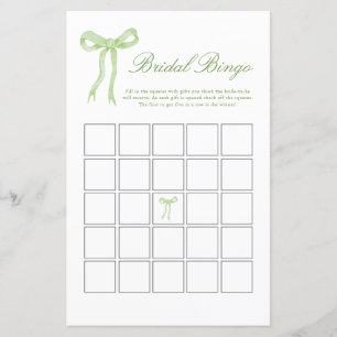 Green Bow Bridal Bingo Bridal Shower Game