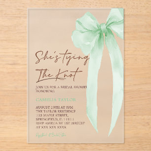 Green Bow Bridal Shower Acrylic Invitations