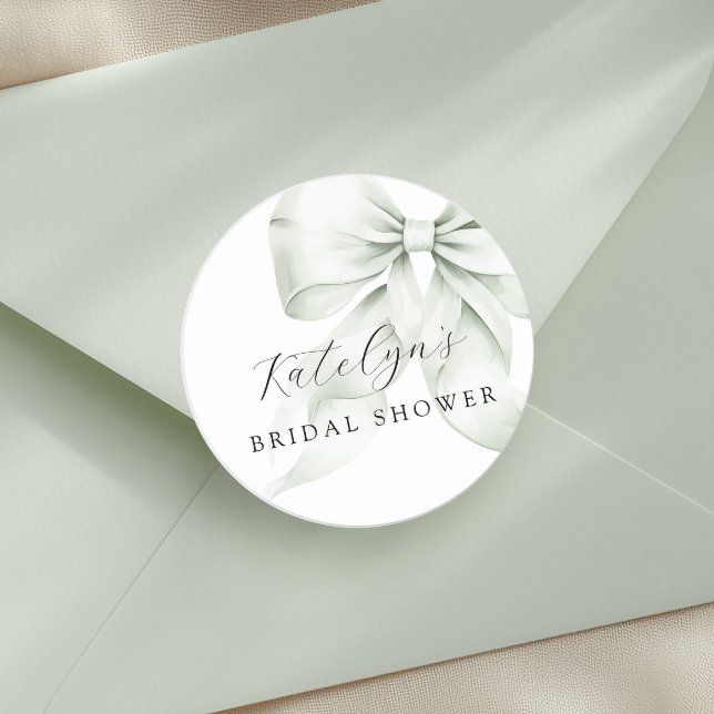 Green Bow Bridal Shower Classic Round Sticker (Creator Uploaded)