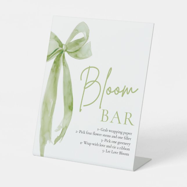 Green Bow Bridal Shower Flower Bloom Bar Sign (Front)