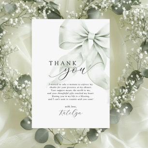 Green Bow Bridal Shower  Thank You Card