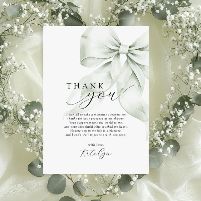Green Bow Bridal Shower  Thank You Card (Creator Uploaded)