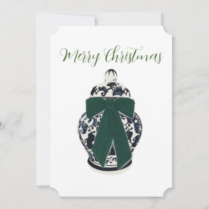 Green Bow Chinoiserie Vase Flat Holiday Card
