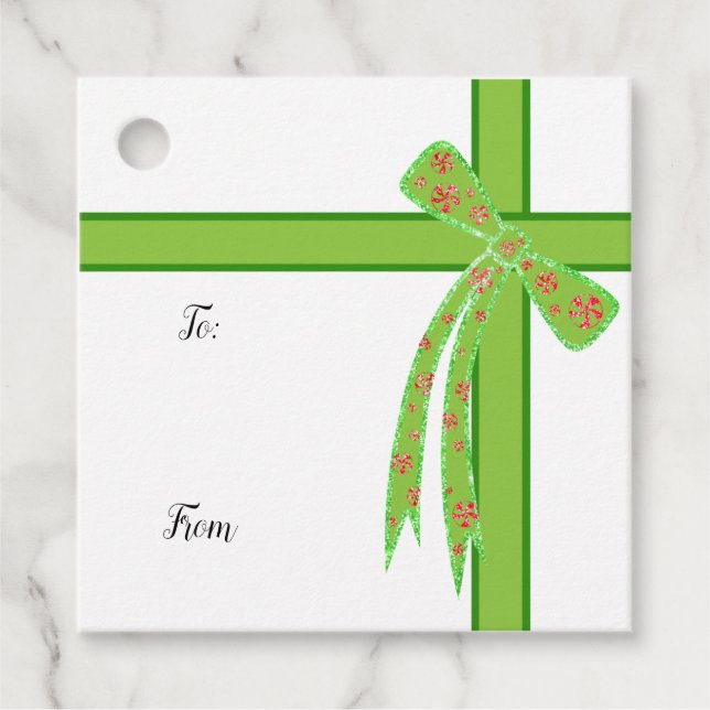 Green Bow, Christmas Name Tags (Front)