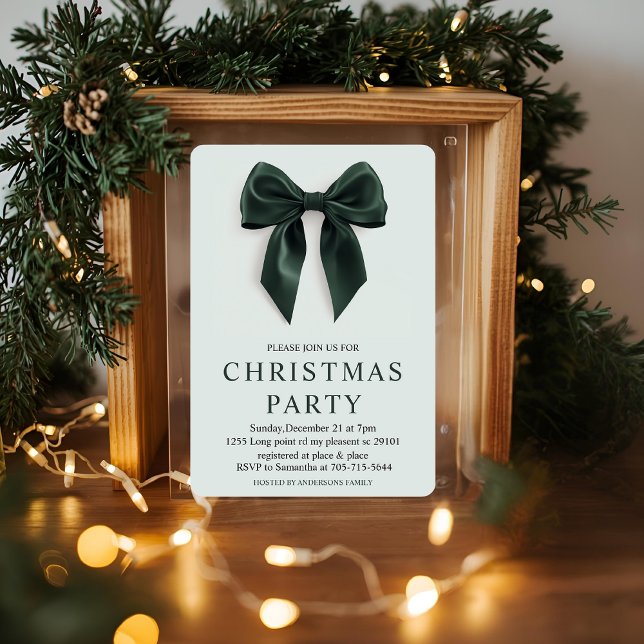 "Green Bow Christmas Party | Elegant Holiday  Acrylic Invitations (Creator Uploaded)