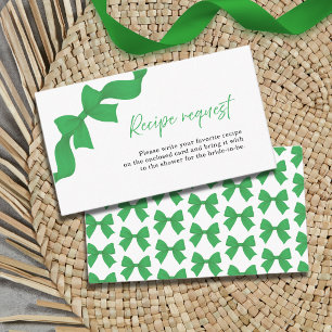 Green Bow Coquette Bridal Shower Recipe Request Enclosure Card