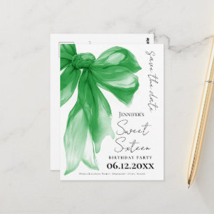Green Bow Coquette Sweet 16 Save the Date  Postcard