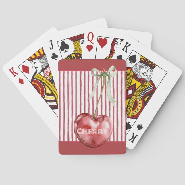 Green Bow Cream Red Background Stripes Cherry Playing Cards (Back)