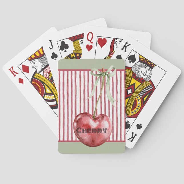 Green Bow Cream Red Stripes Cherry Playing Cards (Back)