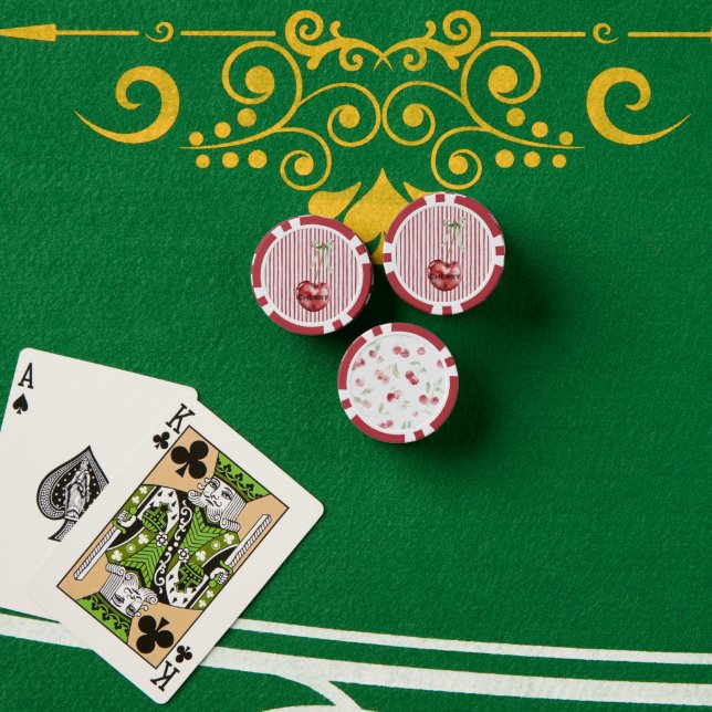 Green Bow Cream Red Stripes Cherry Poker Chips (Poker Table (Stack))