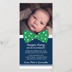 Green Bow Custom Photo Baby Shower Thank You