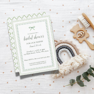 Green Bow Grandmillenial Bridal Shower Invitation