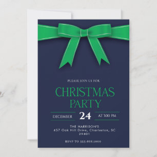 Green Bow Holiday Christmas Dinner Invitation