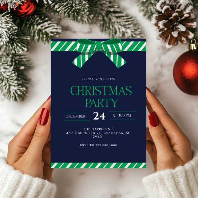 Green Bow Holiday Christmas Dinner Invitation (Creator Uploaded)
