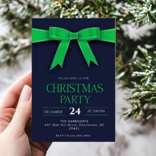 Green Bow Holiday Christmas Dinner Invitation