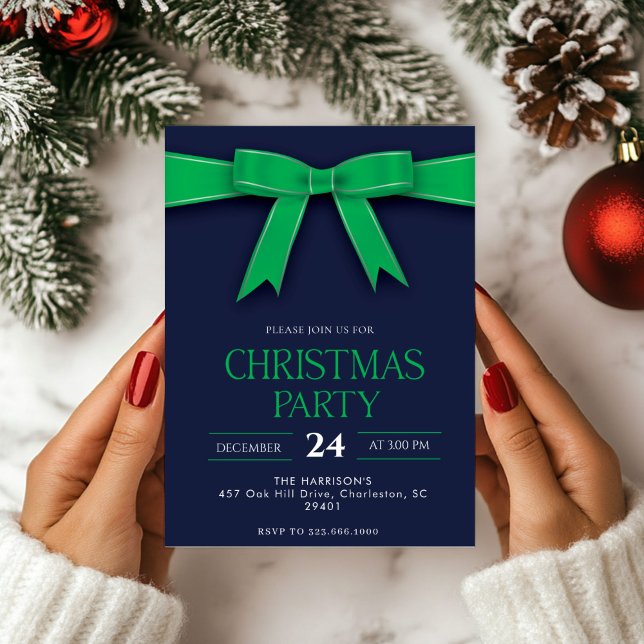 Green Bow Holiday Christmas Dinner Invitation (Creator Uploaded)