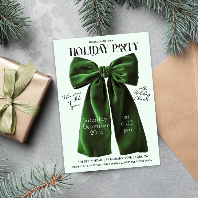 Green Bow Holiday Christmas Invitation (Creator Uploaded)