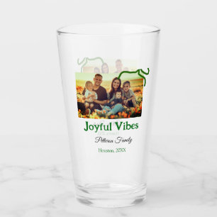 Green bow joyful Vibes add family photo name Glass