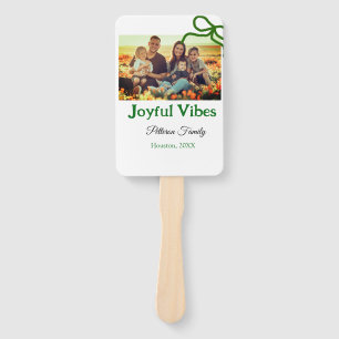 Green bow joyful Vibes add family photo name  Hand Fan