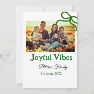 Green bow joyful Vibes add family photo name Invitation