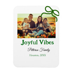 Green bow joyful Vibes add family photo name Magnet