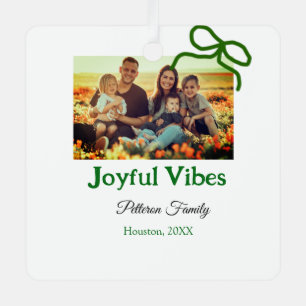 Green bow joyful Vibes add family photo name Metal Tree Decoration