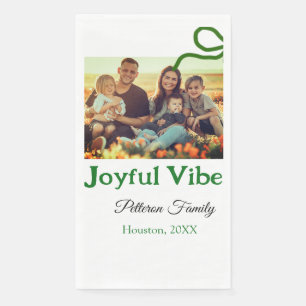 Green bow joyful Vibes add family photo name Napkin